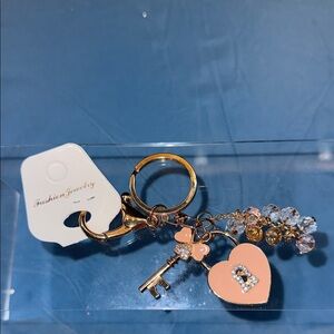 Fashion Jewelry Gold and Peach Heart Keychain